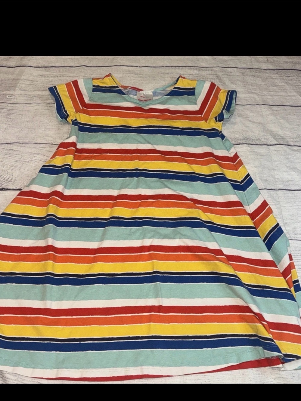 Hanna Andersson Girls Striped Dress 10 Red Yellow White 100% cotton